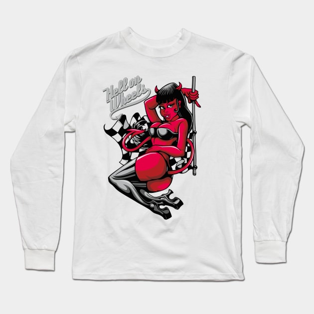 Devil Pin-Up Girl - Hell on Wheels Long Sleeve T-Shirt by fatline